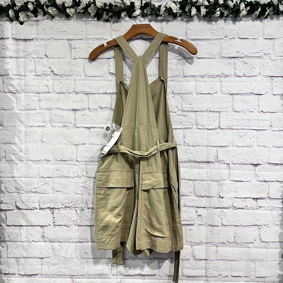 Urban Outfitters Boho Linen Shortall Overalls Quay Olive Green‎ Large NWT - Picture 3 of 12